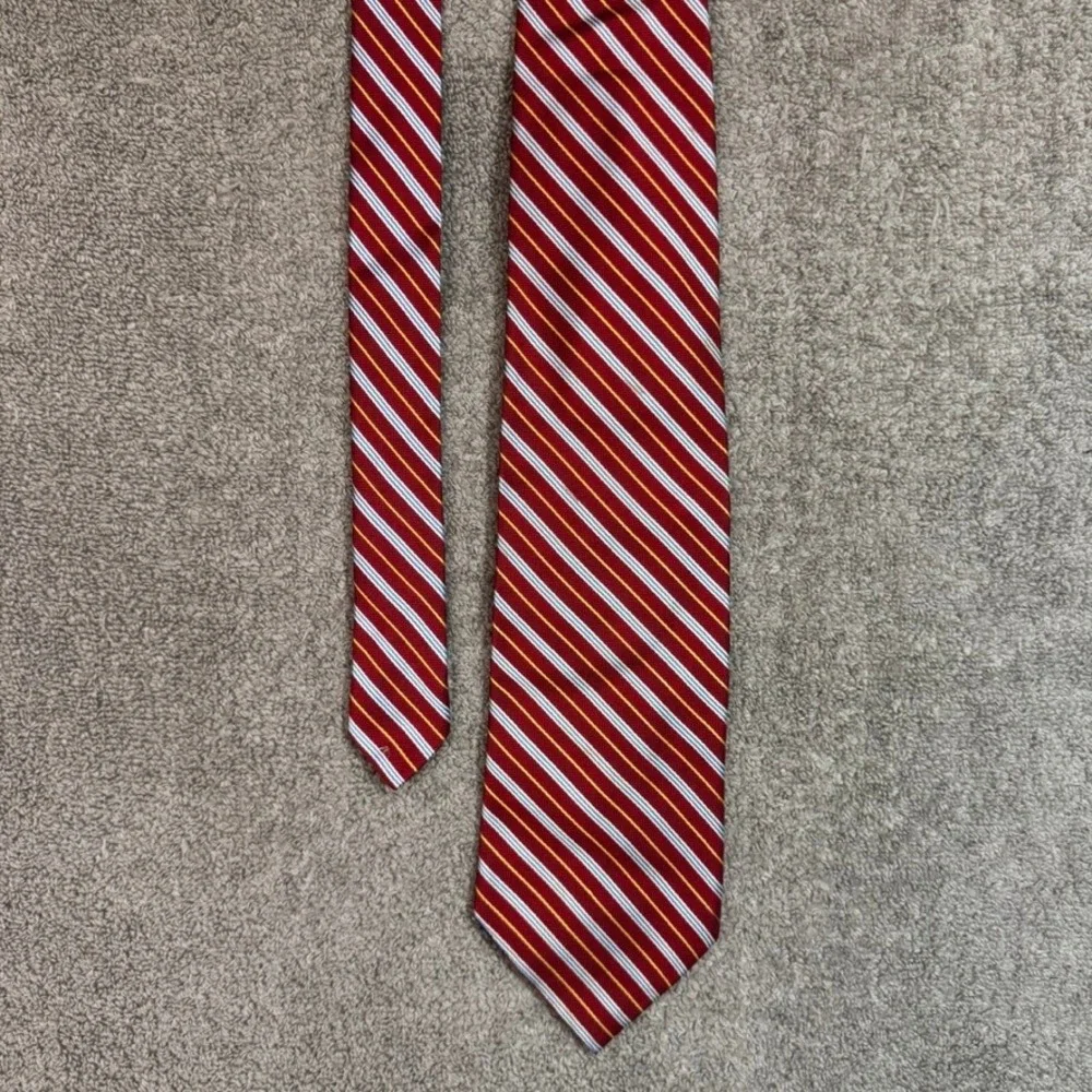 Pure Silk Striped Tie Red Blue Yellow Woven in England Made in USA 59x3.75